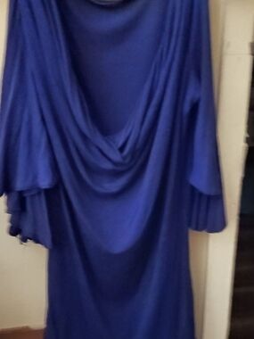 Elegant Draped Royal Blue Blouse W/ Cut Outs On Arms